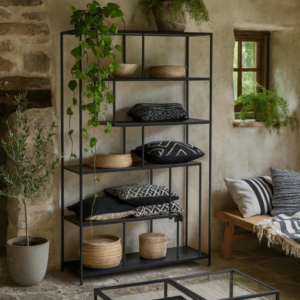 Wyld Haus El Paso Black Bookcase 5 Shelves Asymmetrical Metal Frame