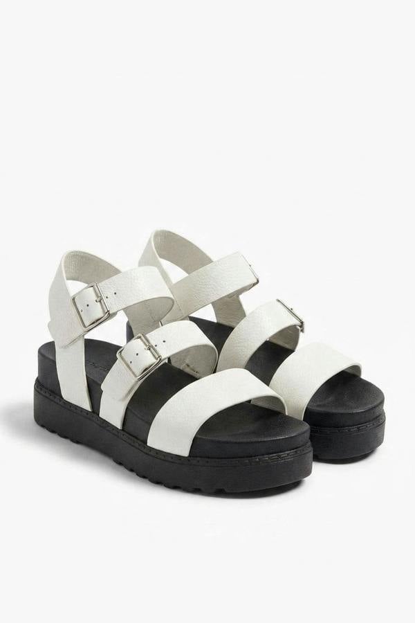Elora Triple Buckle Flat Sandals - White_wb