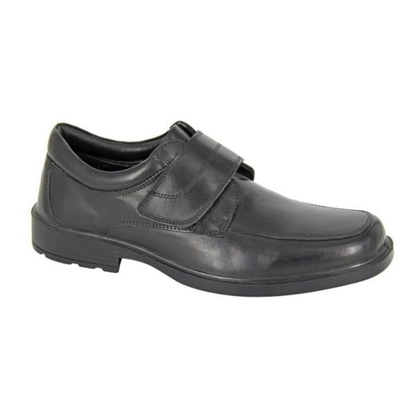 Roamers Mens Leather Touch Fastening Shoes - Black - 