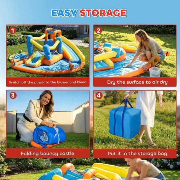 5 in 1 Bouncy Castle for Children, Inflatable Bounce House with Dual Slides, Pool, Climbing Wall, Water Cannons, Blower