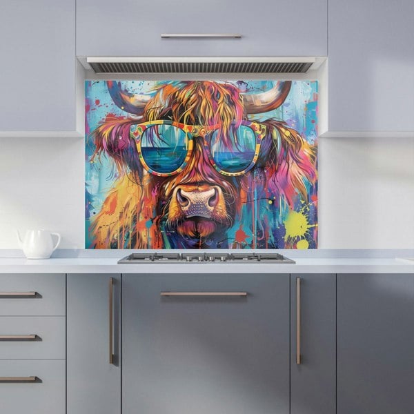 Warren Reed - Designer Splashart Highland Cow With Glasses Kitchen Splashback