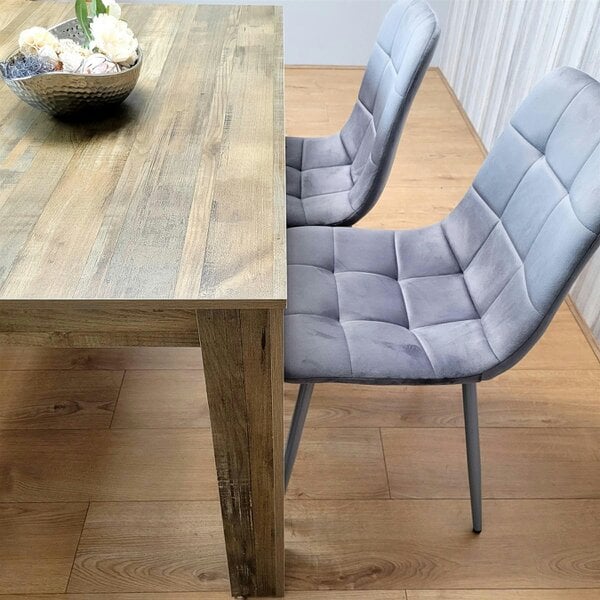Kosy Koala Dining Table Set for 4 Rustic Effect Dining Table With 2 Grey Velvet Chairs and 1 Matching Bench