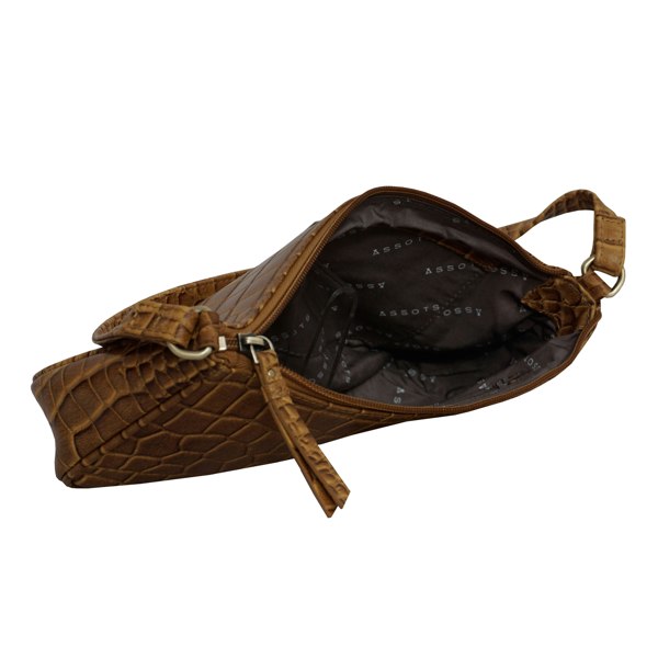 Assots London 'ZARA' Dark Mustard Croc Real Leather Baguette Shoulder Bag