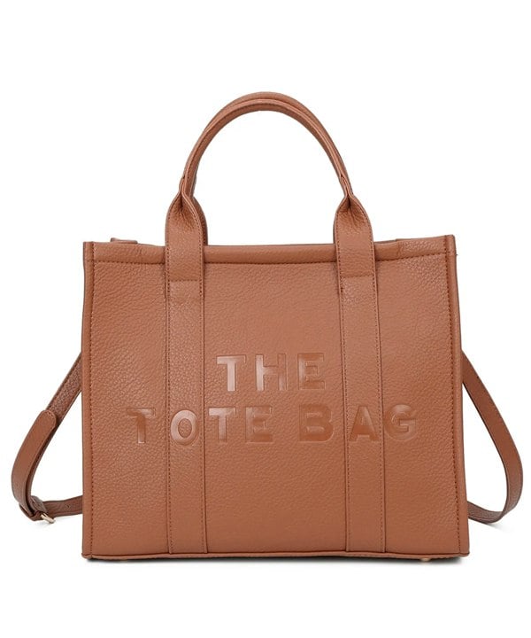 Kitise Large Textured Leather Embossed Logo Structured Tote Bag