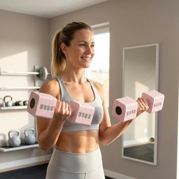Adjustable Dumbbell Set of 2, Each 1/2/3/4/5 kg Weight, 5-in-1 Weights Dumbbells Set with Non-Slip Handle, Pink - Pink