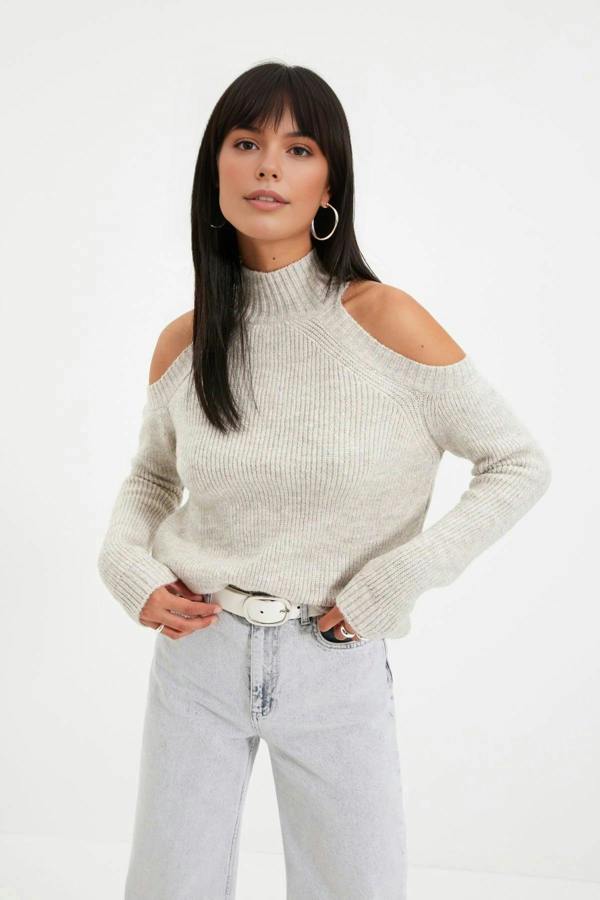 WOVCOR Glittery Knit Sweater with Cut-Out Detail