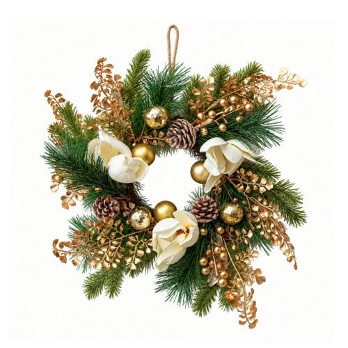 Samuel Alexander 40cm Champagne Magnolia Decorated Christmas Wreath