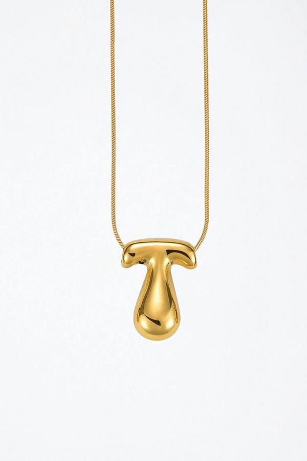 Serla Bubble Initial Gold Plated Necklace Letter T