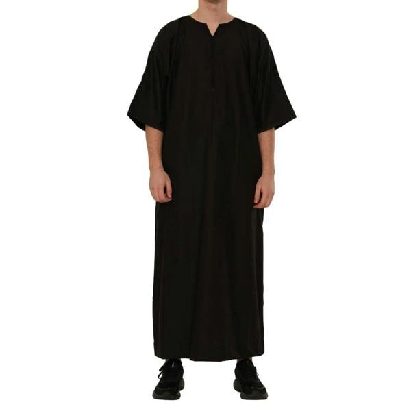 TT-006 - Men's Emirati Omani Half Sleeve Thobe - Black - Thobez - 15