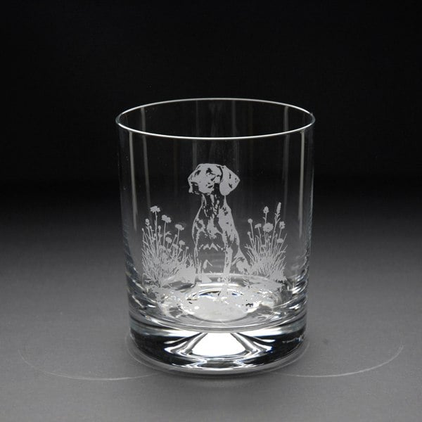 Glyptic Glass Art Weimaraner Dog Whiskey Tumbler Glass - Hand Etched/Engraved Gift