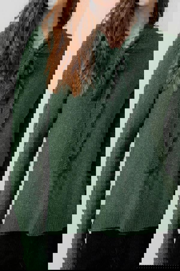 Lily & Me Elise Tie Neck Pointelle Jumper Pine Green