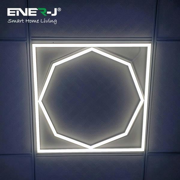 ENER-J 60x60cm LED Frame Panel Light with Hexagon Inner Lights - 40W, Cool White | Pack of 4 - 6500K