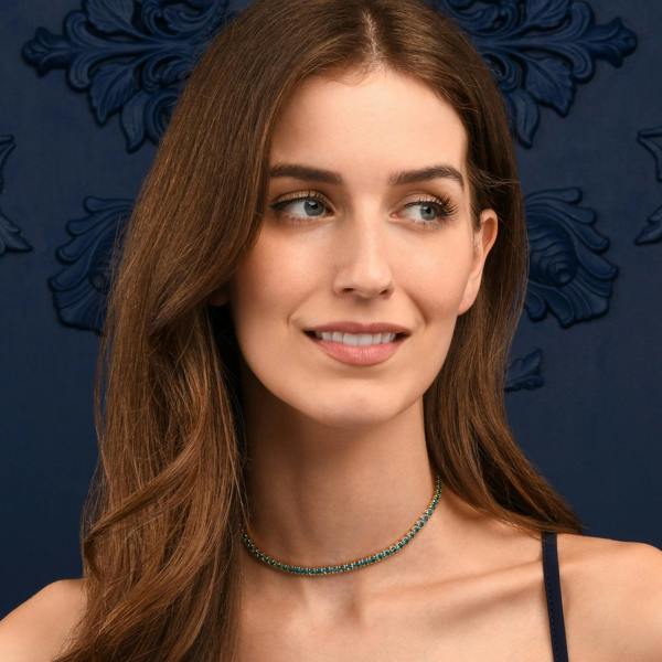 Zavana 4mm Wide Light Blue Gold Tennis Choker Necklace With Light Blue Cubic Zirconia Stones (Copy)