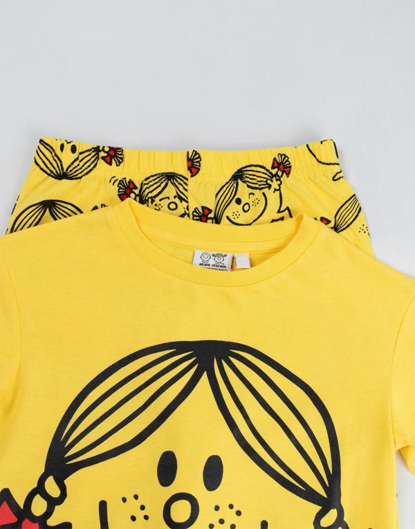 Vanilla Underground Mr. Men & Little Miss Girls Yellow Sunshine Long Sleeve Long Leg Pyjama Set