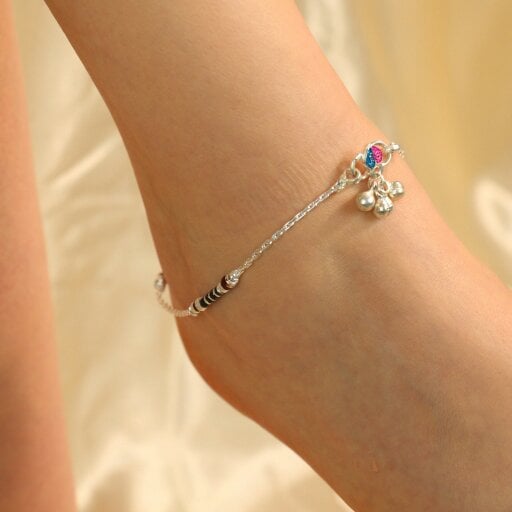 The Colourful Aura Black Red Enamel Pipe Silver Plated Asian Indian Payal Anklet