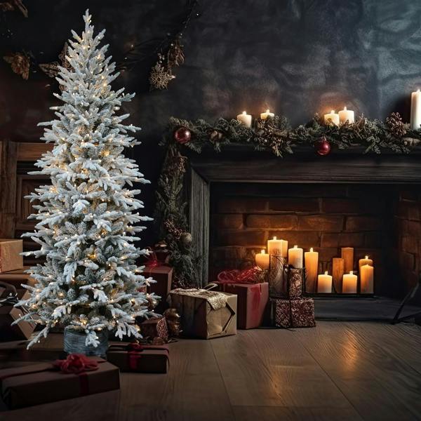 4ft, 5ft and 6ft Pre Lit Snow Flocked Piedmont Pine Christmas Trees with Warm White LEDs image 4