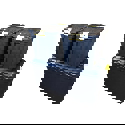 Samuel Alexander 1 x 145L AND 2 x 60L Heavy Duty Trunks 1 on Wheels Sturdy, Lockable, Stackable and Nestable Design Storage Chest with Clips in Black