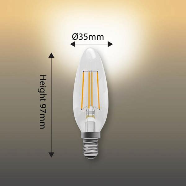 BELL Lighting E14 Screw Dimmable LED Filament Candle 4.5W Light Bulbs