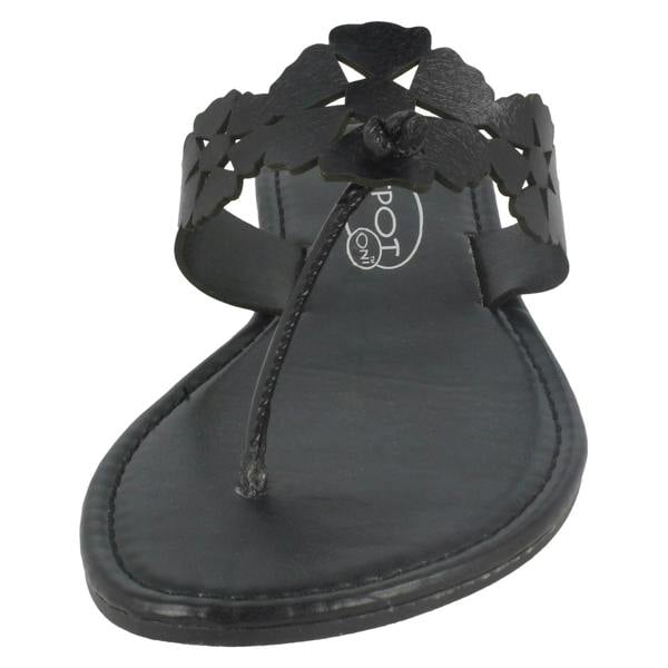 Spot On Ladies Spot On Flat Toe Post Sandal With Flower Design