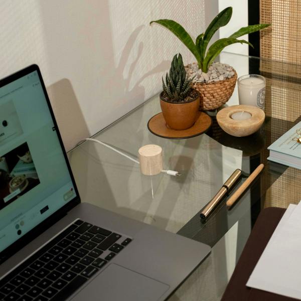 Marble cable pillar tower close up desk cable tidy genuine stone