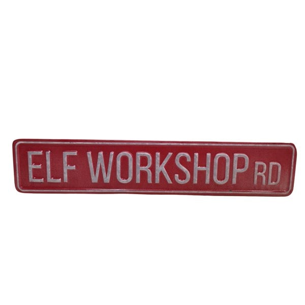 Samuel Alexander 50cm Indoor Outdoor Red Metal Elf Workshop Rd Sign Hanging Christmas Decoration