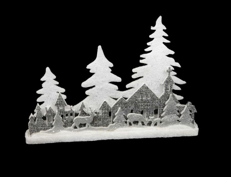 5cm Christmas Village Scene Winter Wonderland Table Decoration in Grey with Glitter Foam Finish image 2