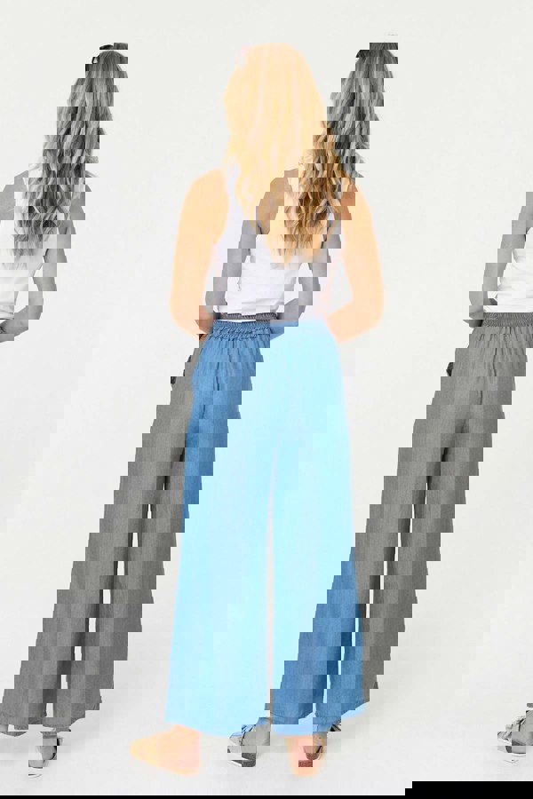 Blue | Elasticated Tie Waist Wide Trousers
