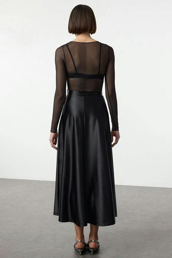WOVCOR A-Line Cut Midi Satin Skirt