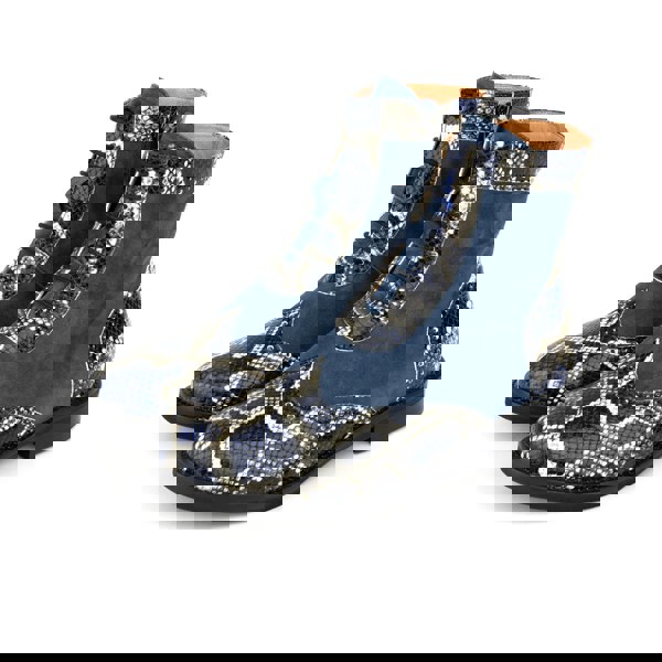 Embassy London Mantis - Blue Snake - Women's above-the-ankle lace-up boot with brogue & snake print detailing