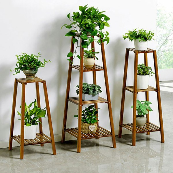 Living and Home 4 Tier Vintage Indoor Plant Stand Solid Wood Display Shelf