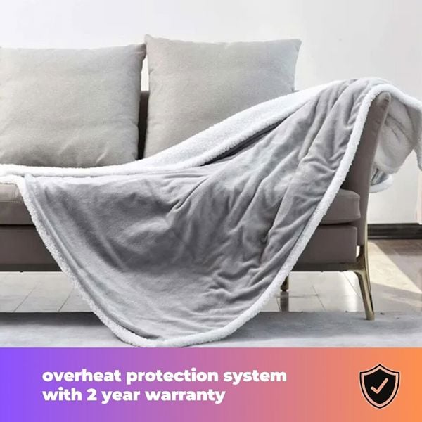 GlamHaus Heated Throw Electric Fleece Over Blanket Sofa Bed 160 X 130cm Tangerine