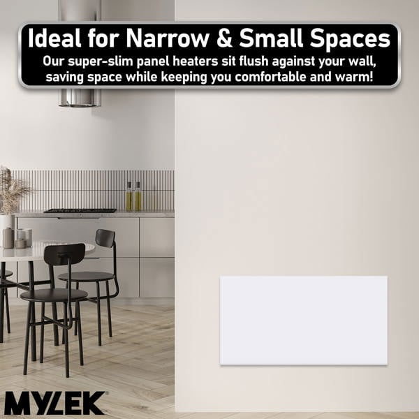 MYLEK Panel Space Heater White 1.5KW Eco, Smart and WiFi App Slimline Low Energy - Wall Mounted, Bathroom IPX4