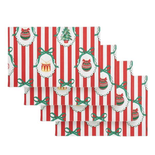 Catherine Lansfield Christmas Vintage Stripe Cotton Dining Placemat 4 Pack Red
