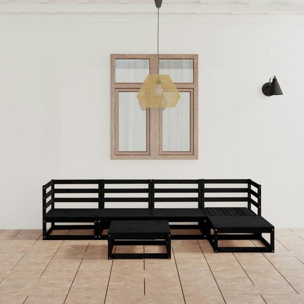 Berkfield 6 Piece Garden Lounge Set Black Solid Wood Pine