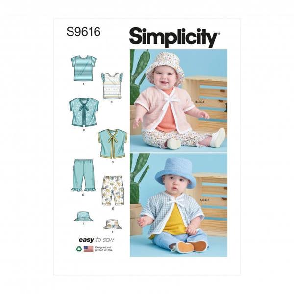 Simplicity Sewing Pattern 9616, Tops, Jackets, Trousers, Headwear for Baby, A (XS-S-M-L-XL) - Easy