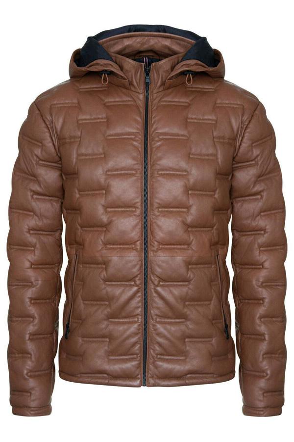 Infinity Leather Men's Hooded Puffer Quilted Bomber Leather Jacket - Belém