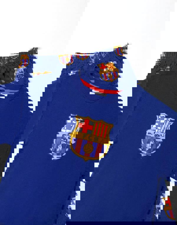 FC Barcelona Boys Black Logo Short Sleeve Long Leg Pyjama Set