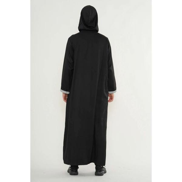 Men's Hooded Gandoura Embroidery Moroccan Thobe - Black - Thobez - 7