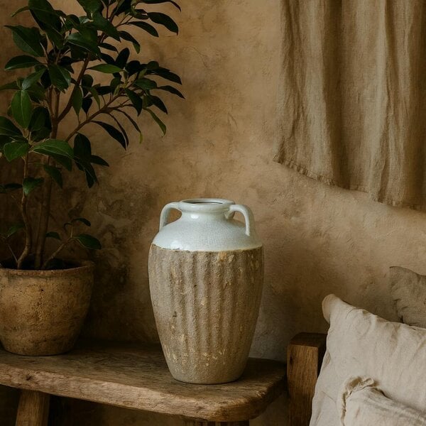 Wyld Haus Stonewild Large White and Sand Amphora Ceramic Vase