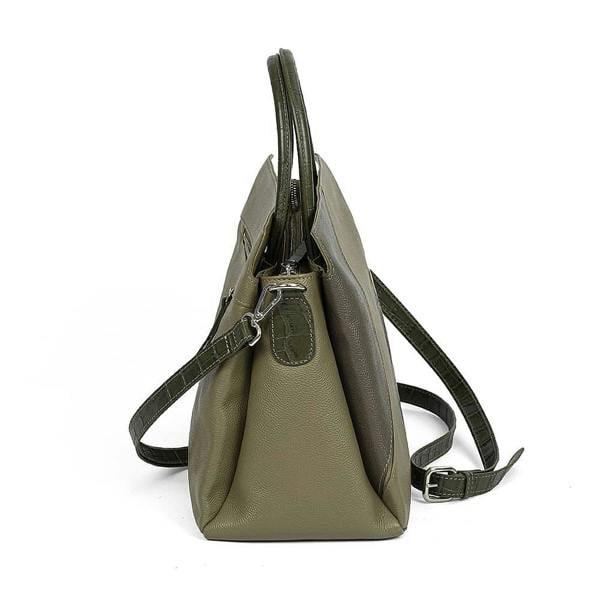 Pia Olive Green Leather Bag, Convertible Shoulder Bag to Tote