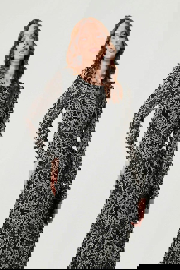 Black | Printed Semi Sheer Layer Maxi Dress