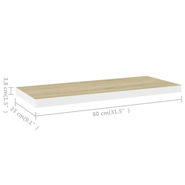 Berkfield Floating Wall Shelf Oak and White 80x23.5x3.8 cm MDF