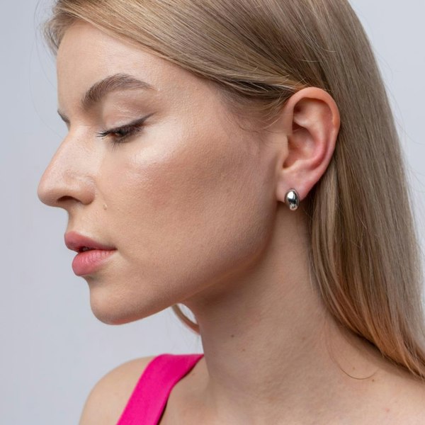 The Colourful Aura Silver Gold Solid Oval Half Ball Irregular Everyday Geometric Studs Earrings