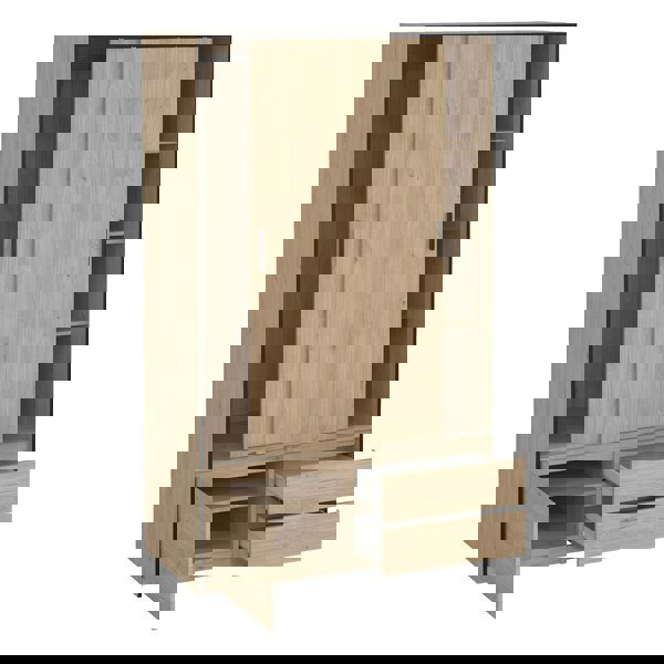 Furniture To Go Line Wardrobe with 2 Sliding Doors 1 Small Door and 2 Drawers in Jackson Hickory Oak