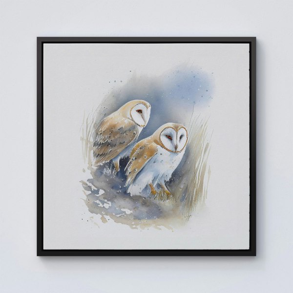 Warren Reed Barn Ano Owls Watercolour Framed Canvas