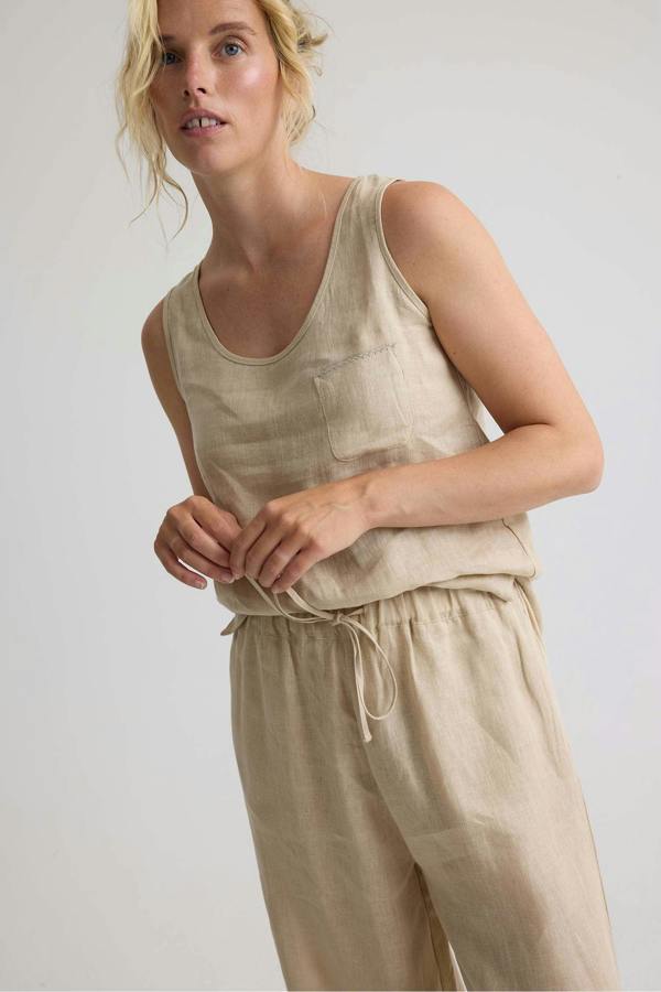 Pretty You London Relaxed Linen Wide Leg Trousers In Summer Sand