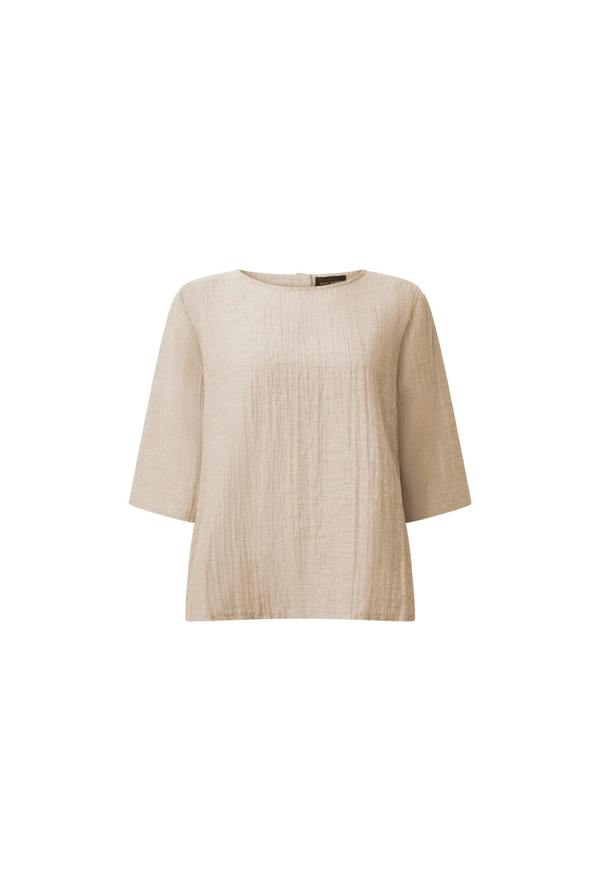 James Lakeland Beige Linen Blend Button-Back Top