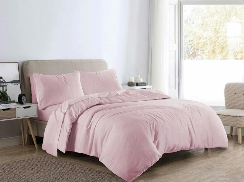 Plain Dye Flannelette Pink Duvet Cover Set