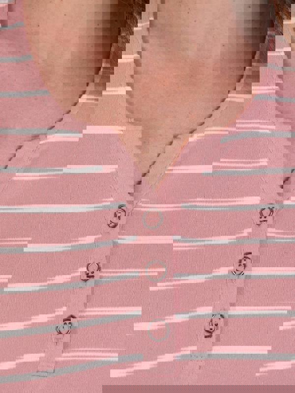 PennyPlain Notch Neck Stripe Top - Dusk/ivory