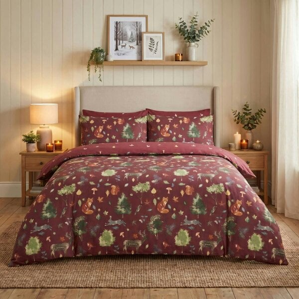 Autumn Forest Duvet Cover Set - Red